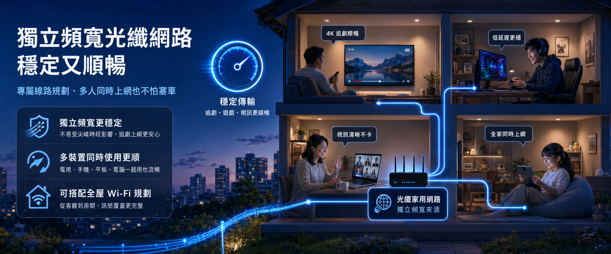 台灣大寬頻觀天下家用光纖網路與居家 Wi-Fi 規劃示意圖