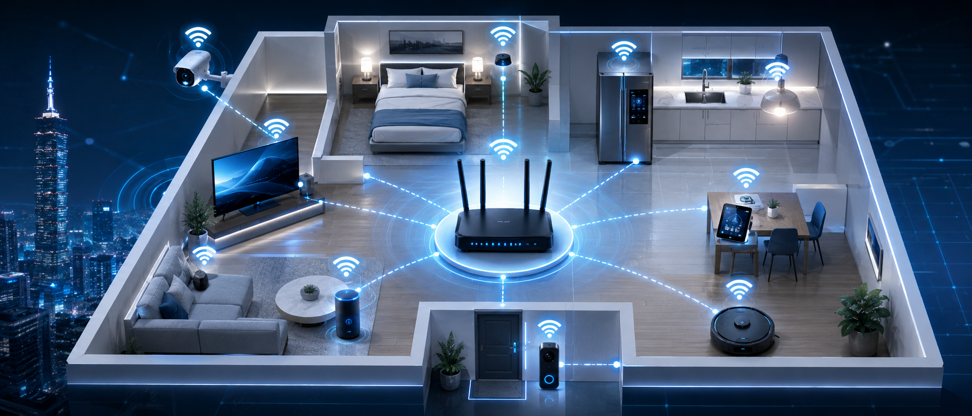 IoT 智慧家庭家用 Wi-Fi 網路配置示意圖