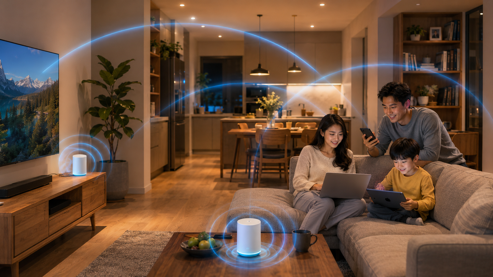 家庭使用 Mesh Wi-Fi 穩定上網，適合追劇、工作、學習與多裝置連線