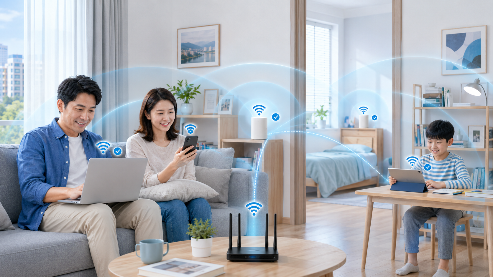 Mesh Wi-Fi 改善家中網路覆蓋示意圖