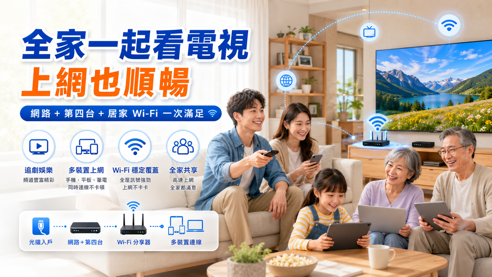 台灣大寬頻網路加第四台與家庭影音上網情境