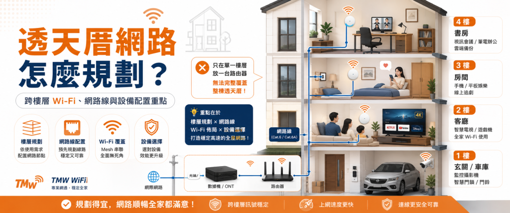 透天厝網路怎麼建置？跨樓層 Wi-Fi、網路線與申裝前規劃
