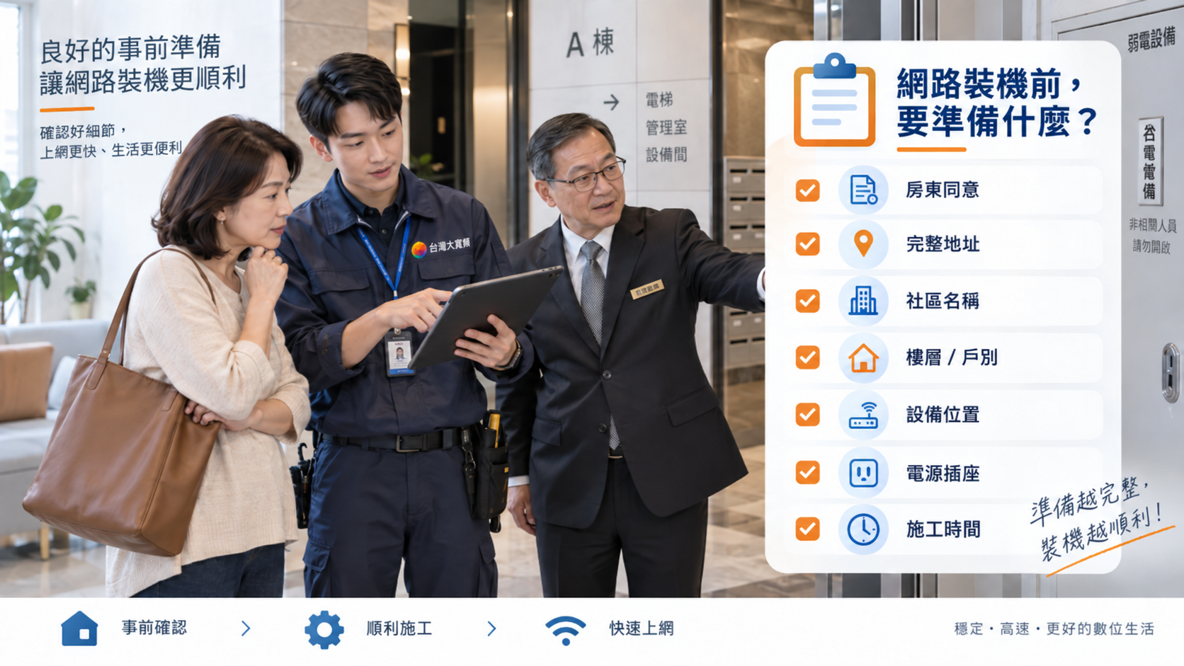 汐止網路裝機前房東地址社區樓層設備位置電源與施工時間準備清單